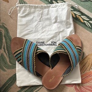 Diane Von Furstenberg Blue and Yellow Woven Sandals